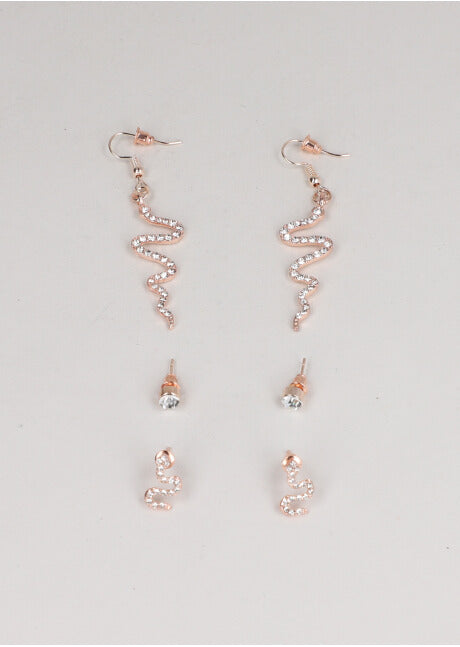 Set 3 pairs snake earrings Rose gold