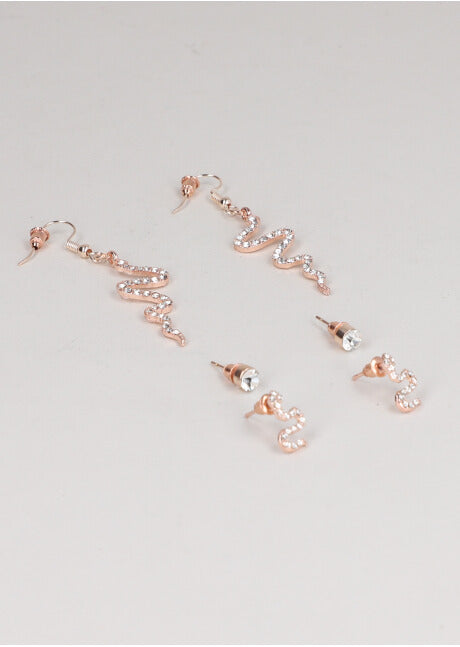 Set 3 pairs snake earrings Rose gold