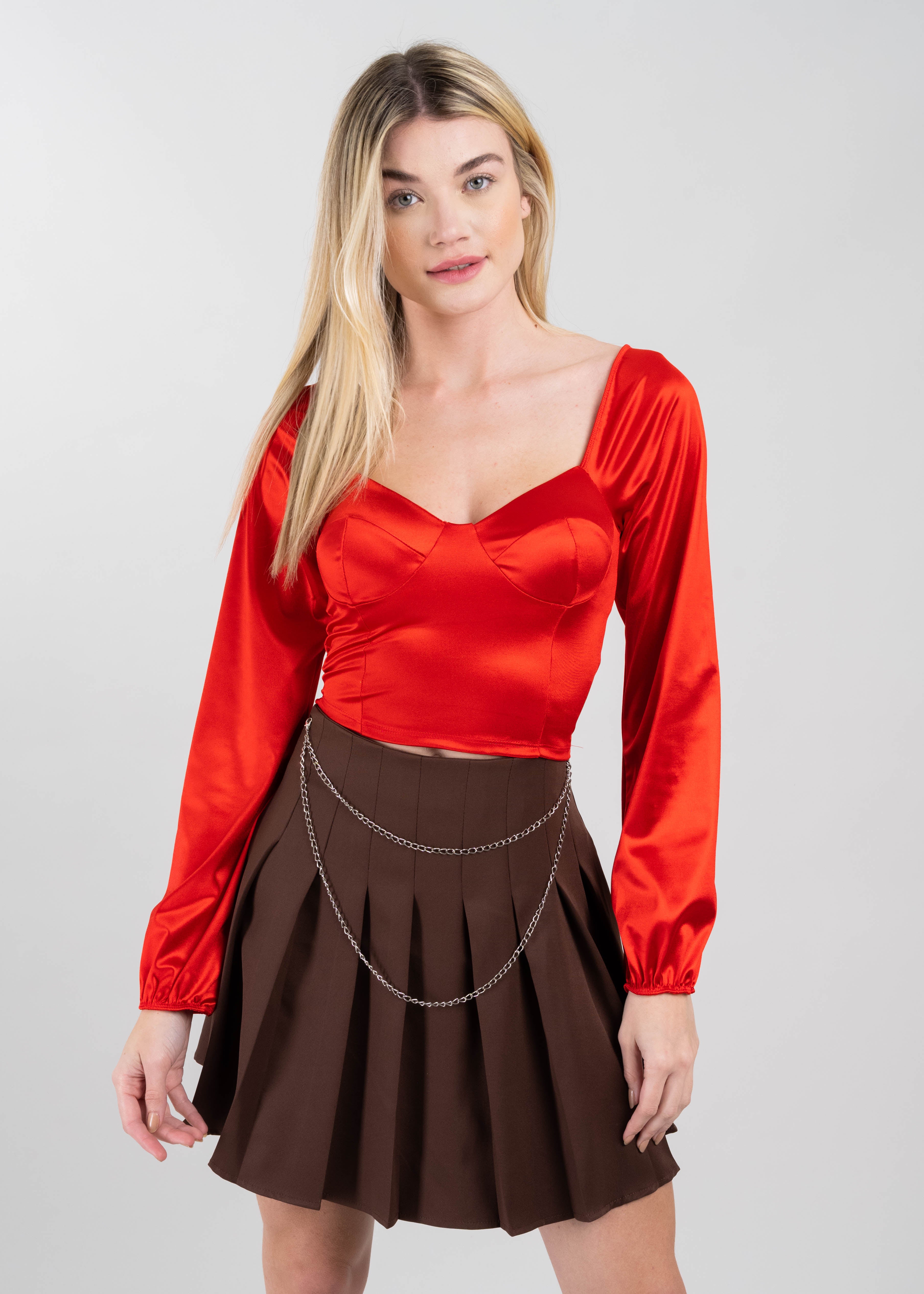 Blusa crop bustier satín ROJO