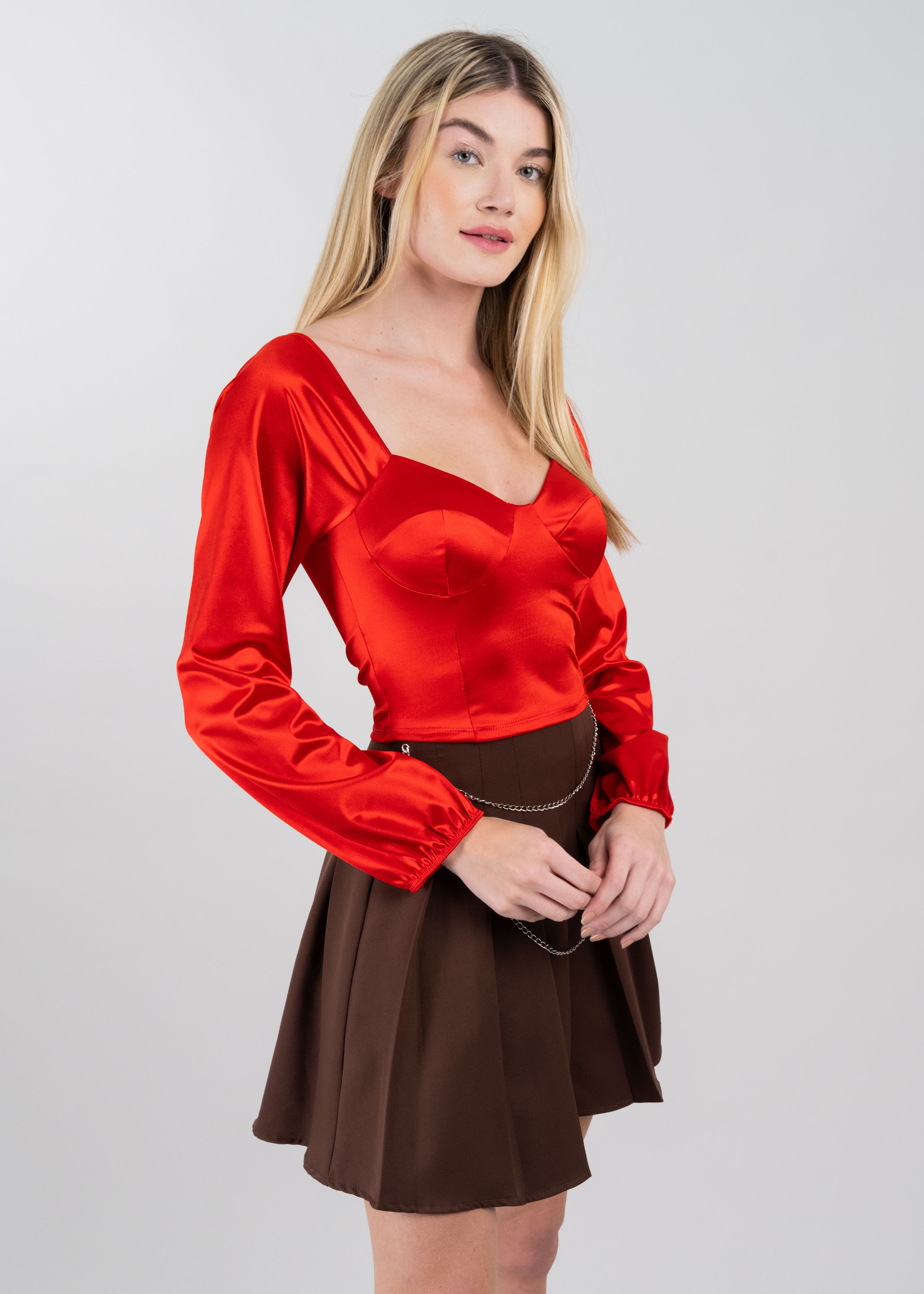 Blusa crop bustier satín ROJO