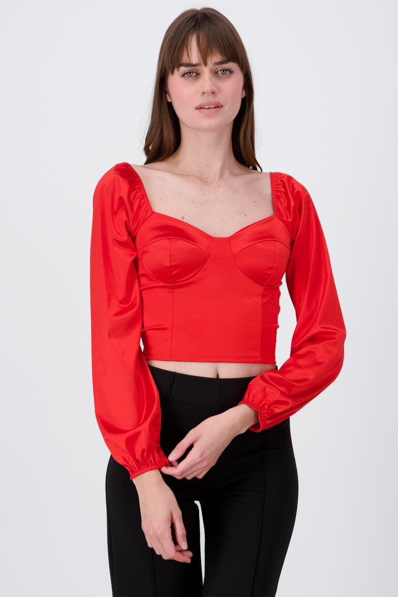 Blusa crop bustier satín ROJO QUEMADO