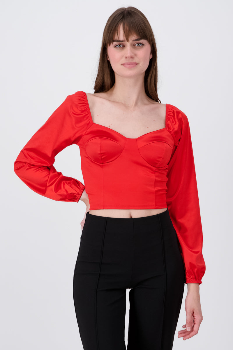 Blusa crop bustier satín ROJO QUEMADO