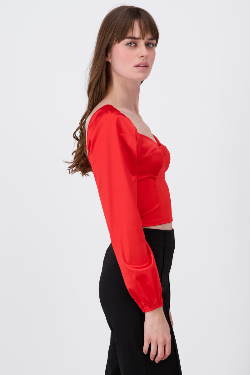 Blusa crop bustier satín ROJO QUEMADO