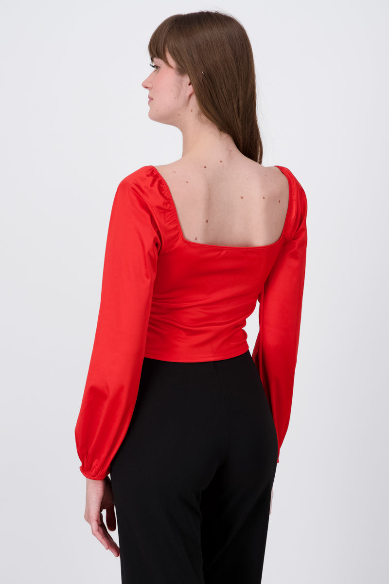 Blusa crop bustier satín ROJO QUEMADO