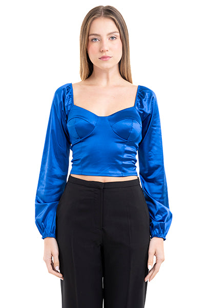 Blusa crop bustier satín AZUL ELECTRICO