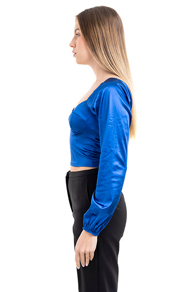 Blusa crop bustier satín AZUL ELECTRICO