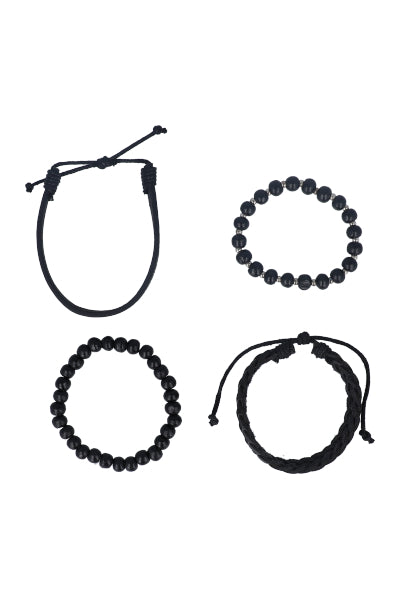 Set 4 Pulseras Cuentas NEGRO COMBO