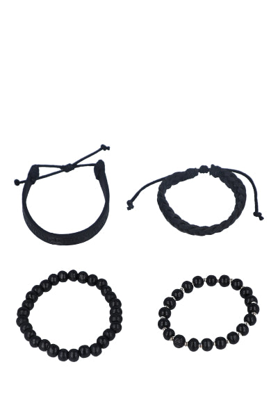 Set 4 Pulseras Cuentas NEGRO COMBO