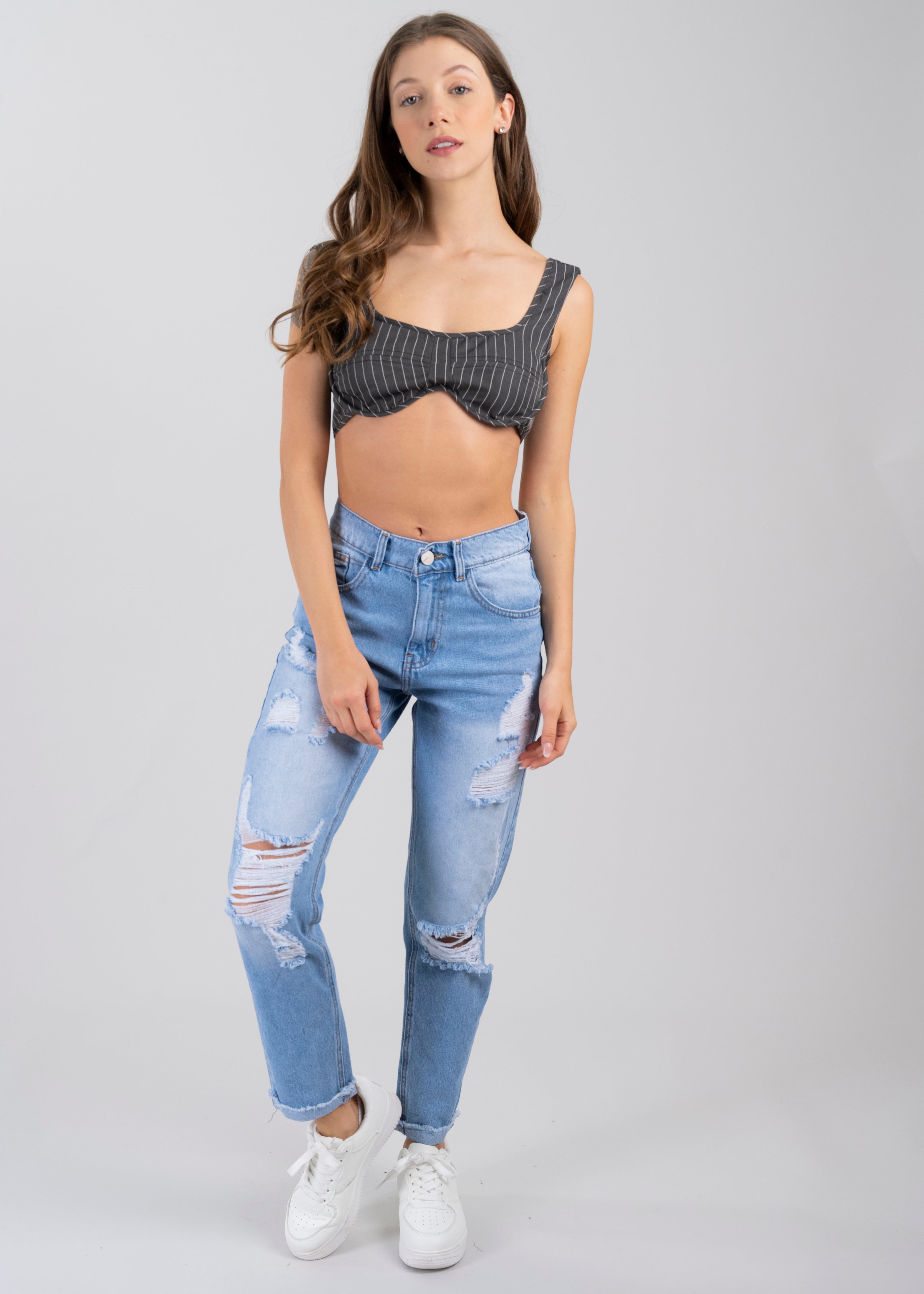 Top crop rayas GRIS