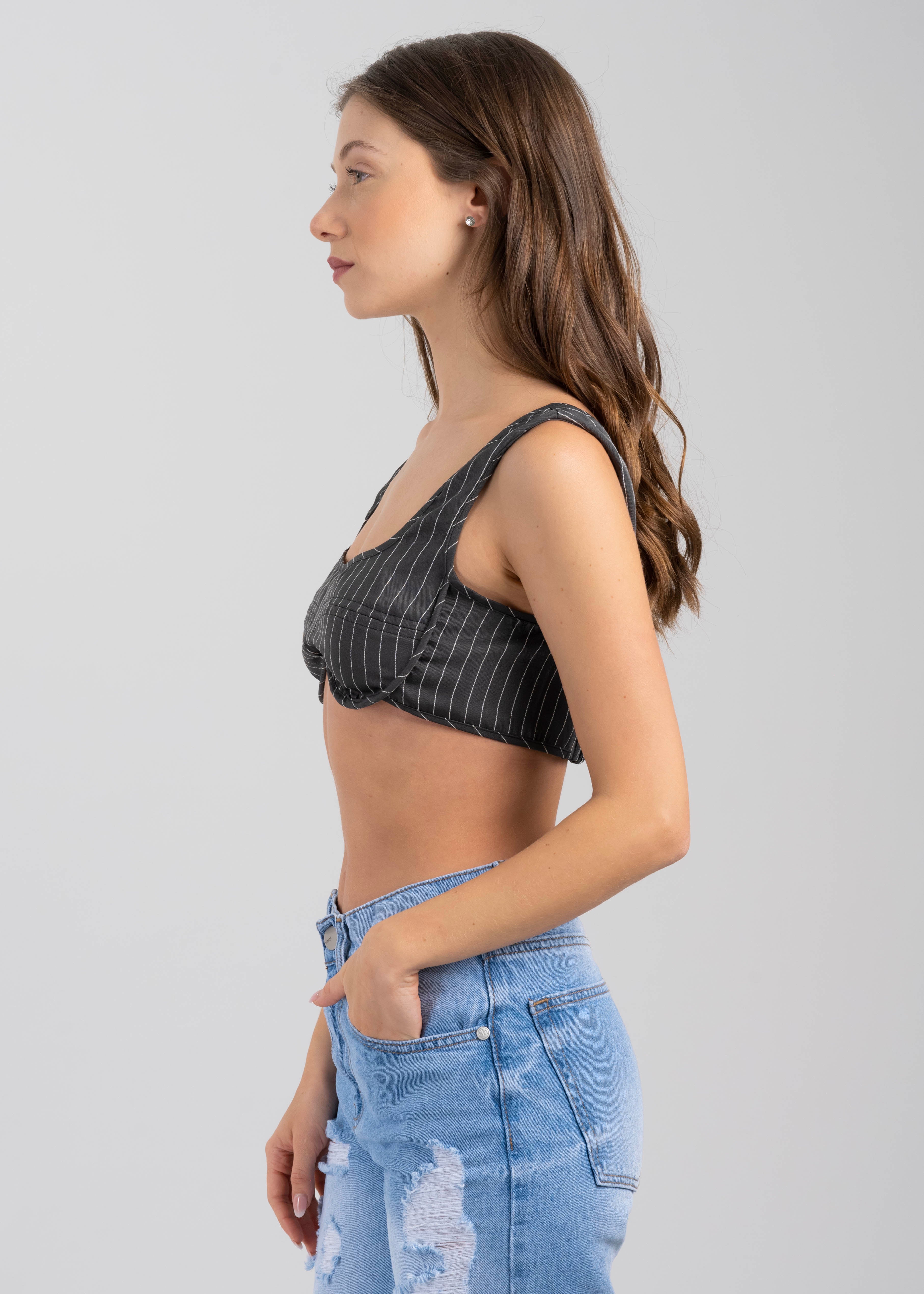 Top crop rayas GRIS