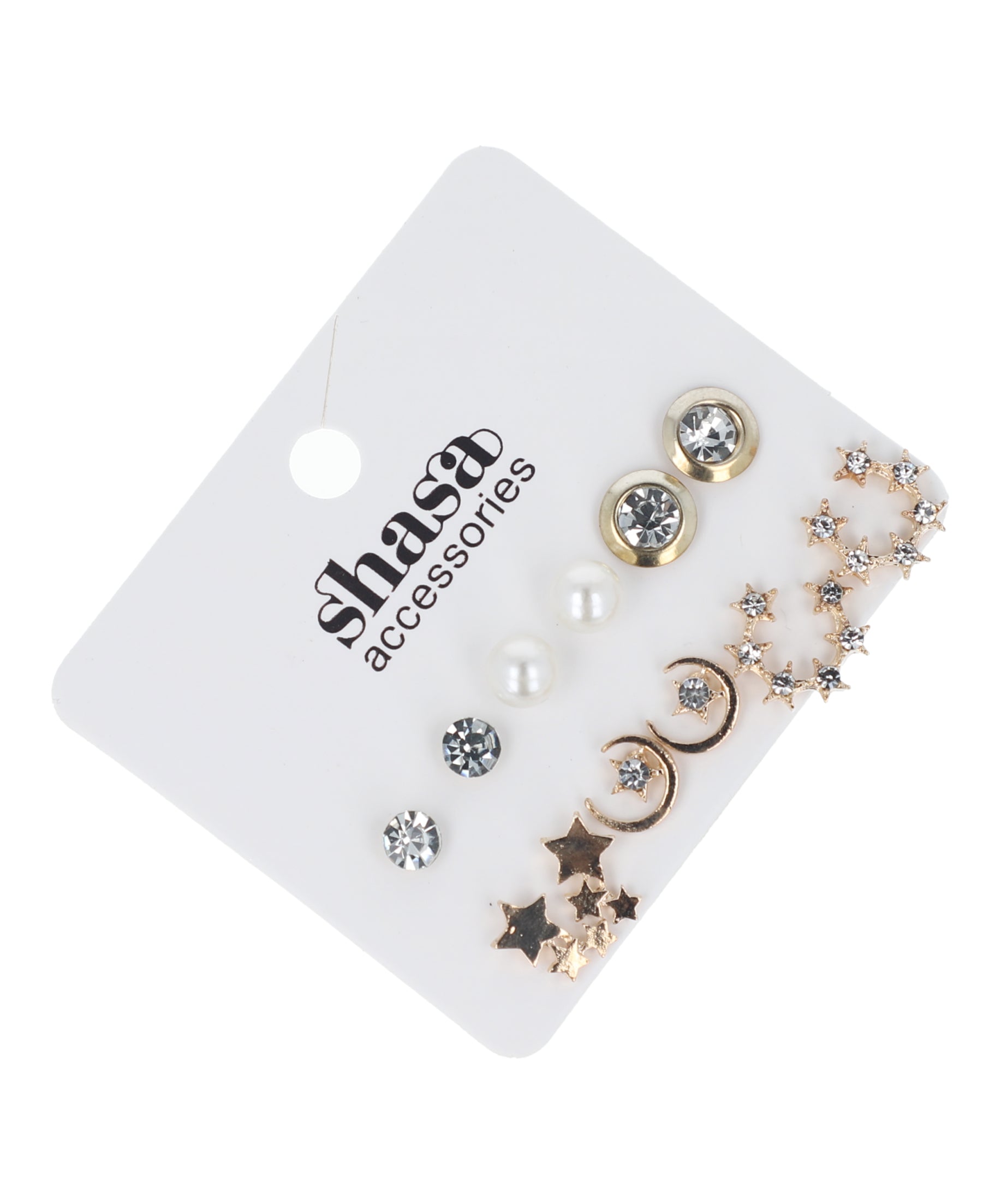 Set 6 pares aretes studs estrella luna ORO