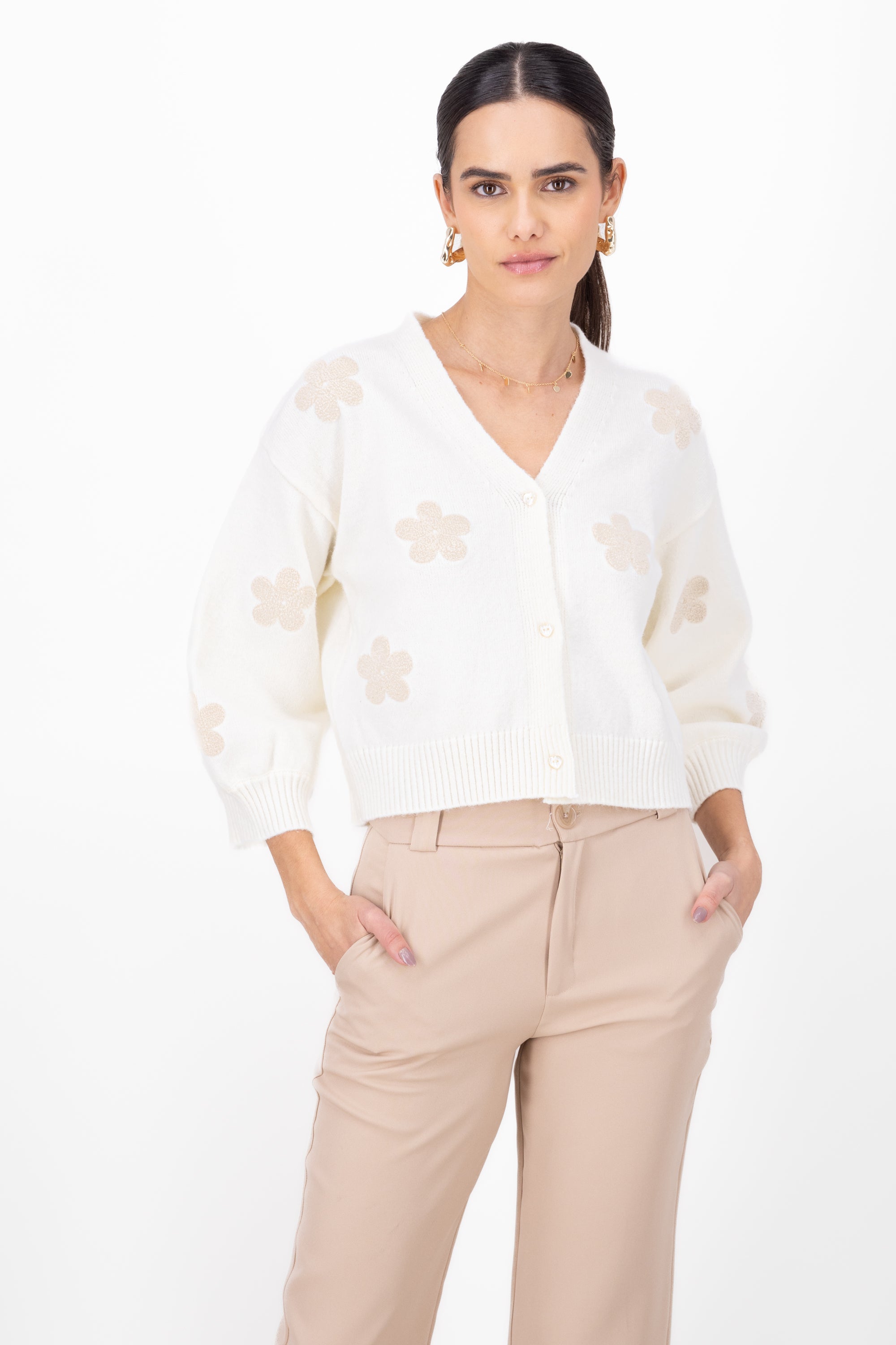 Cardigan Flores Khaki