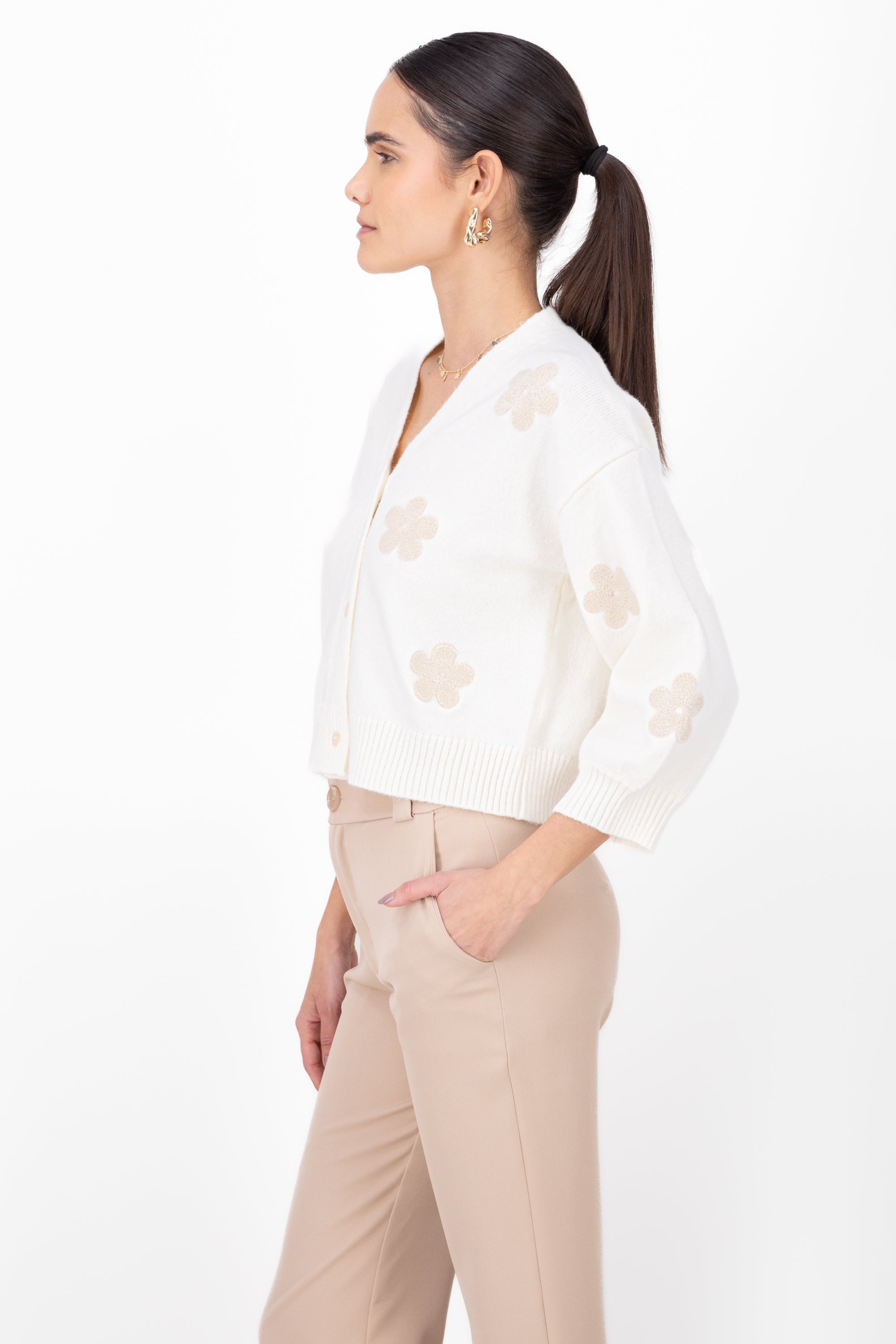 Cardigan Flores Khaki