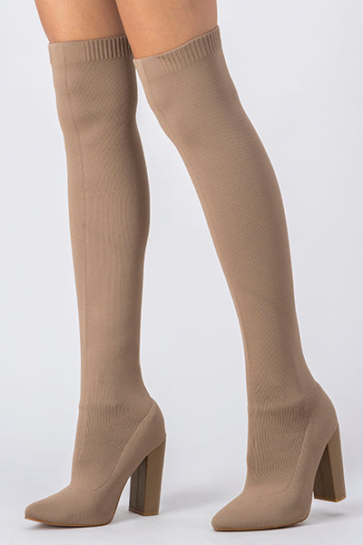 Botas overknee tacón grueso BEIGE