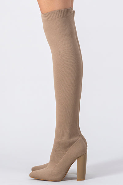 Botas overknee tacón grueso BEIGE