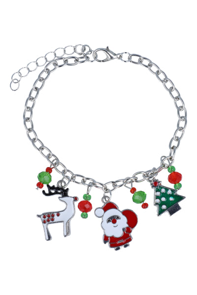 Pulsera eslabones dijes navideños PLATA