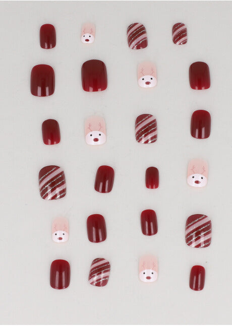 Set 24 uñas postizas navideñas reno ROJO