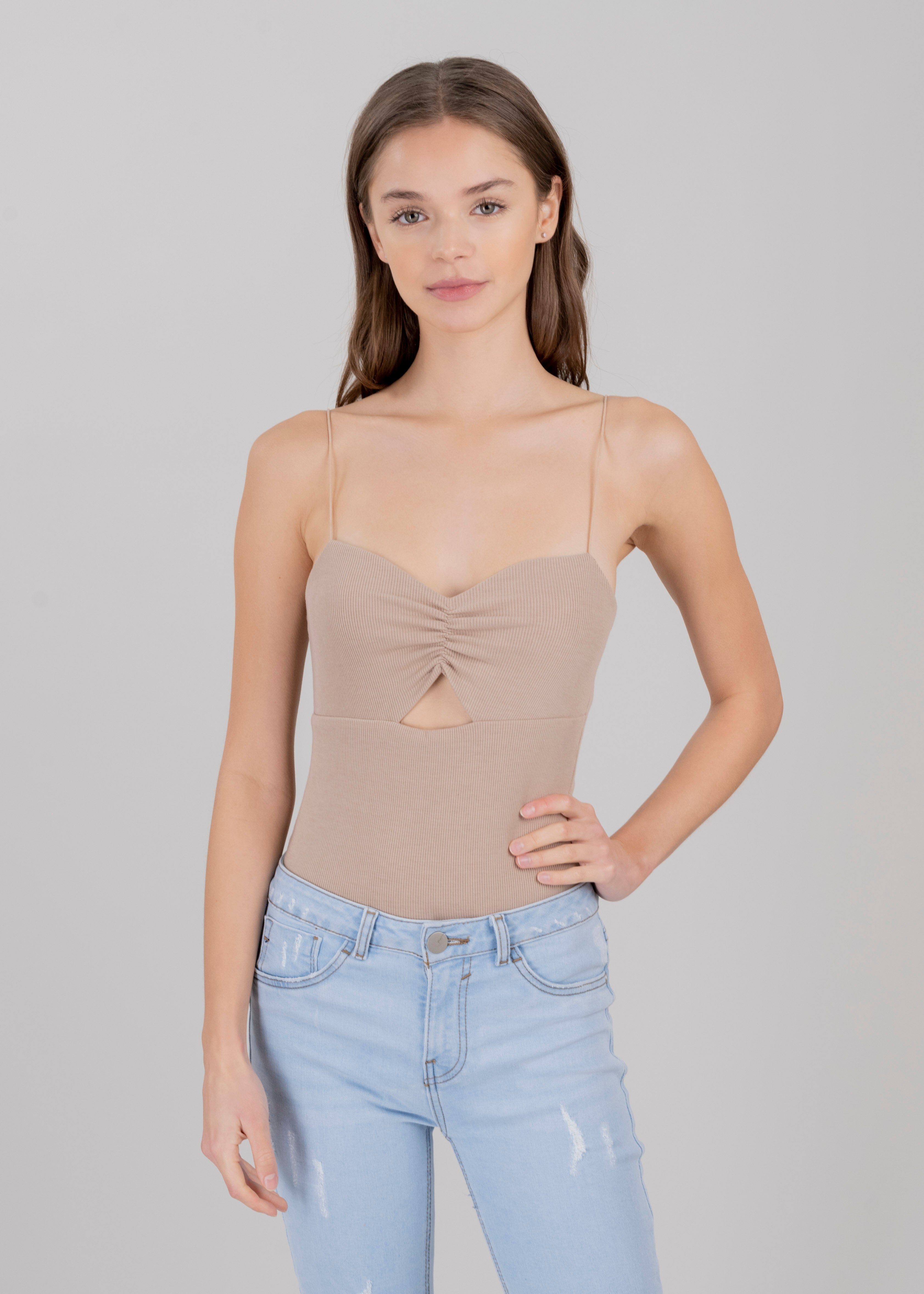 Bodysuit acanalado escote corazón KHAKI