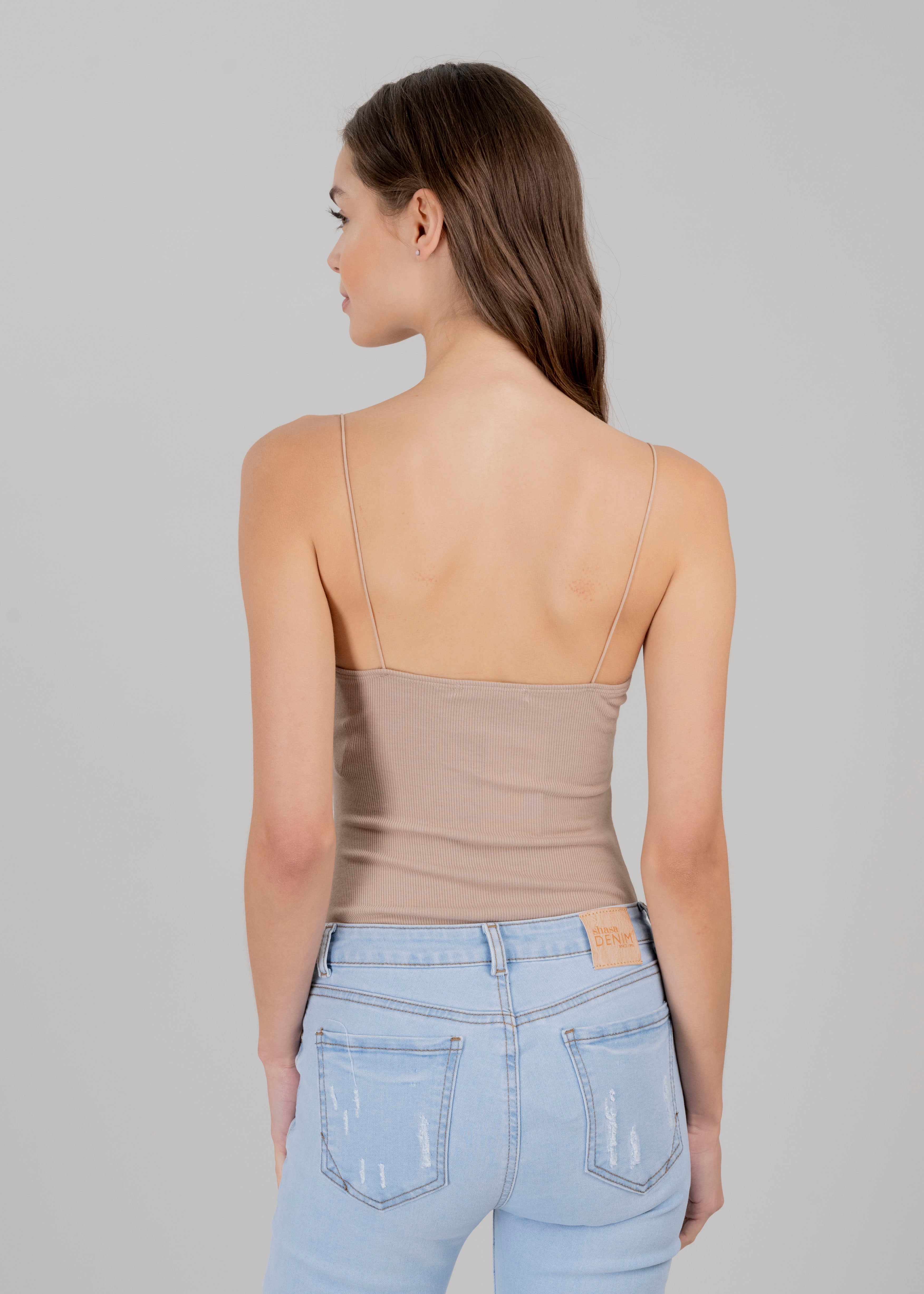 Bodysuit acanalado escote corazón KHAKI