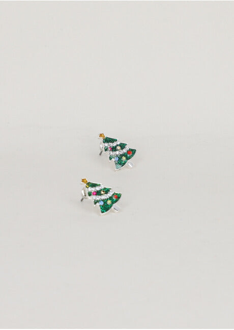 Aretes studs diseño árbol navidad PLATA