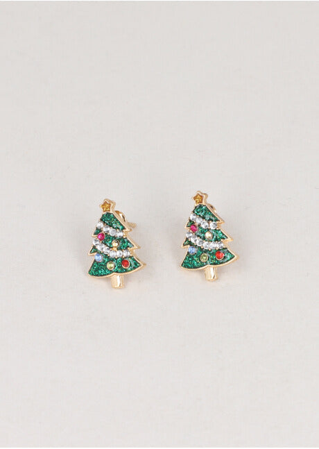 Aretes studs diseño árbol navidad ORO