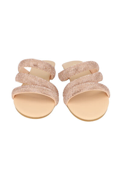 Sandalias Triple Tira Brillos ORO ROSA