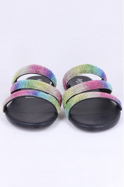 Sandalias Triple Tira Brillos MULTICOLOR