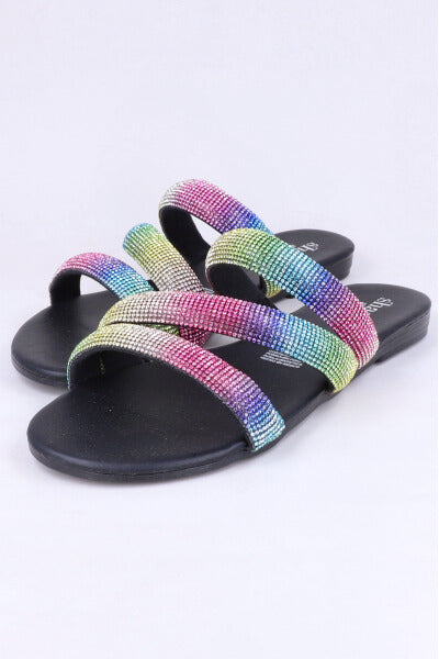 Sandalias Triple Tira Brillos MULTICOLOR