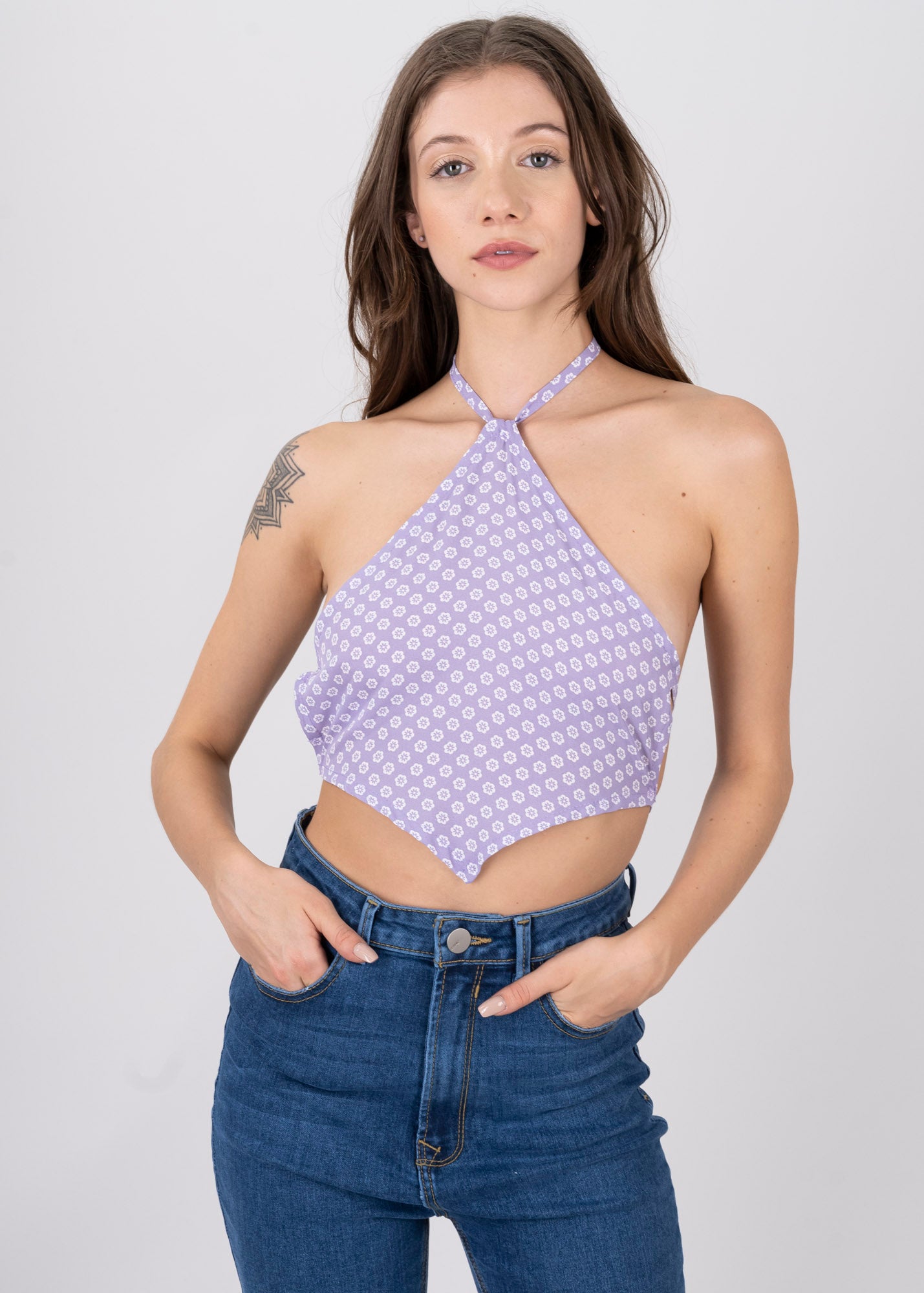 Top halter pañuelo flores LILA