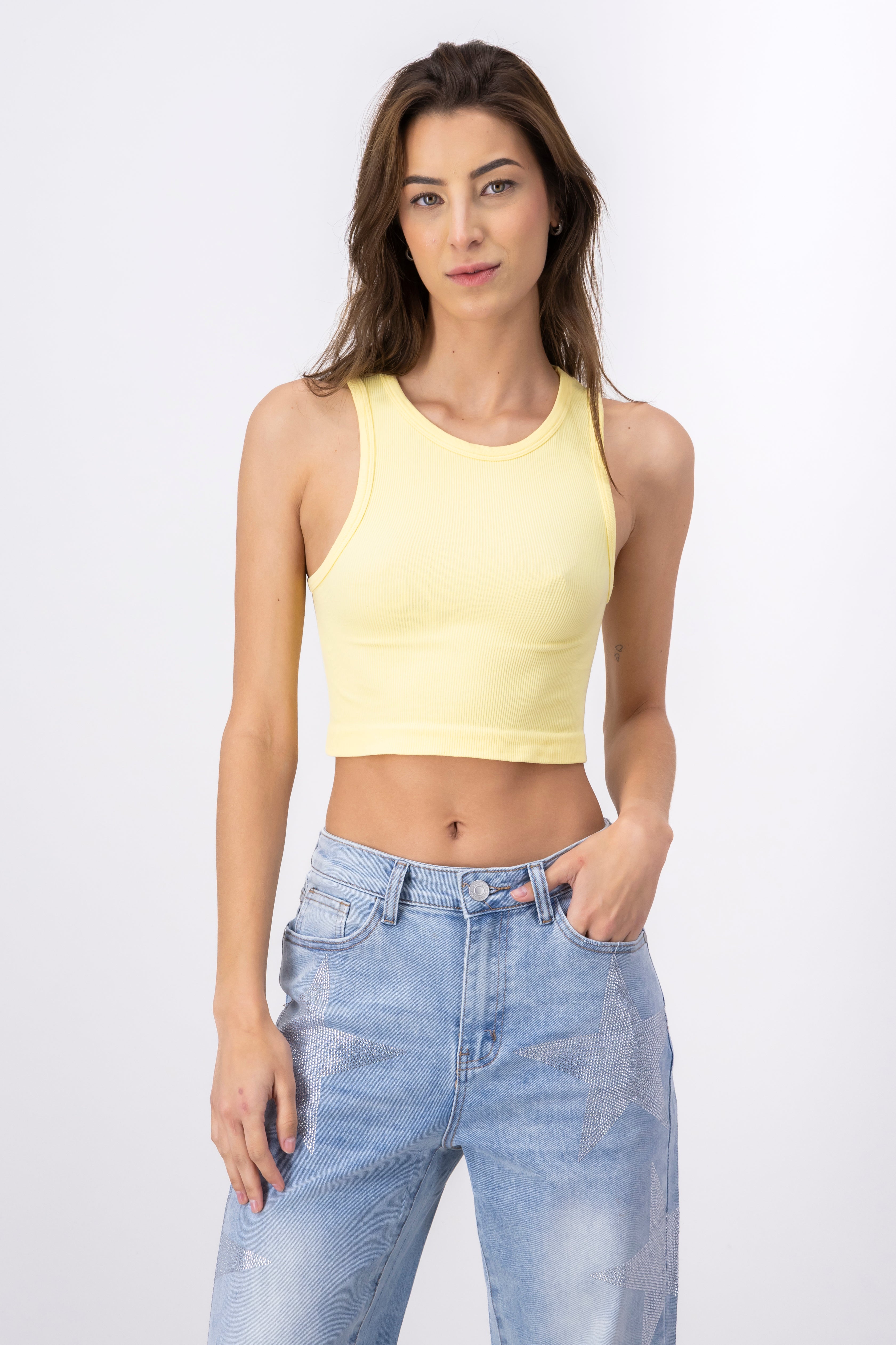 Top Tank Acanalado Liso AMARILLO PASTEL