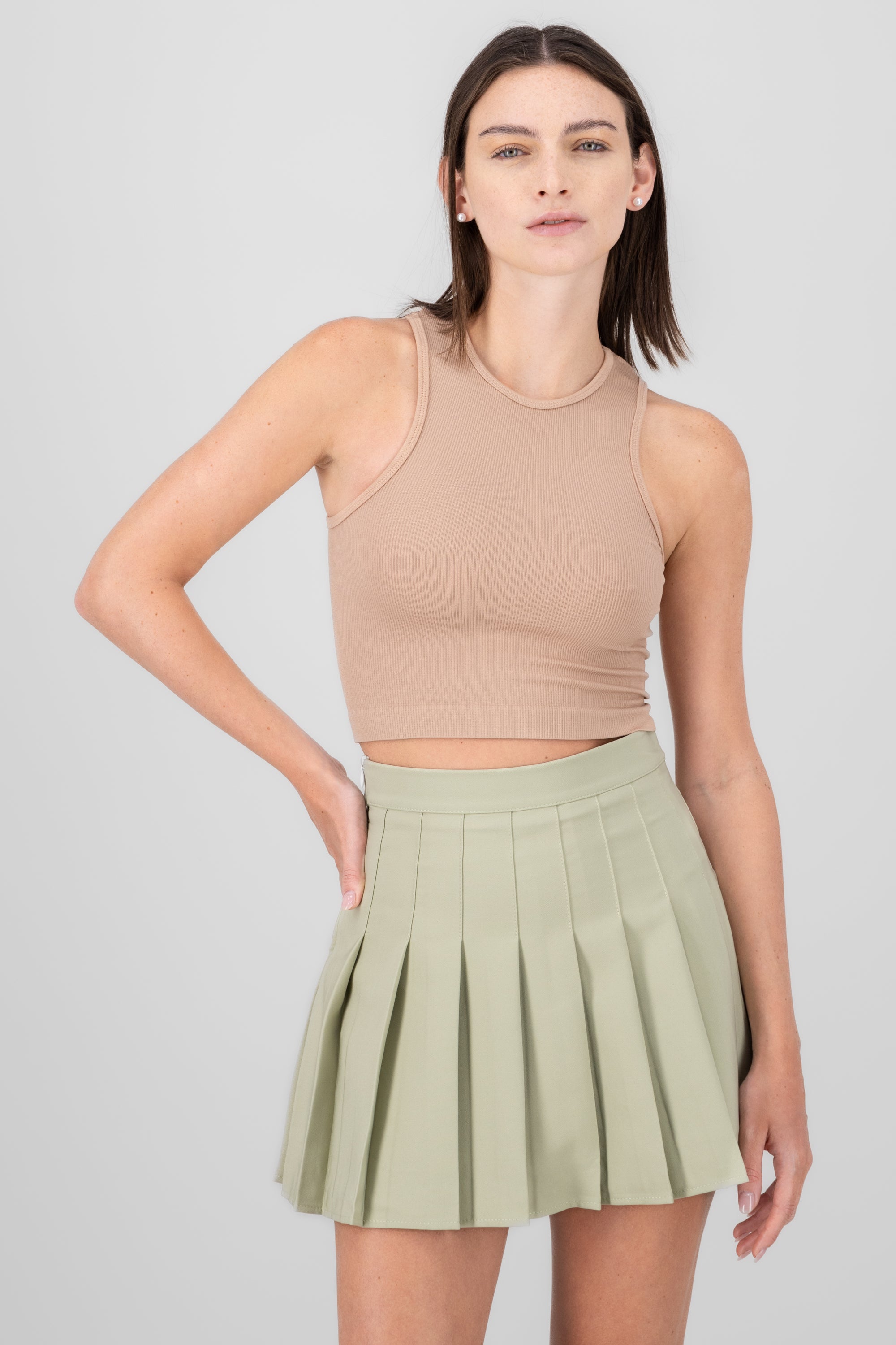 Top Tank Acanalado Liso TAUPE