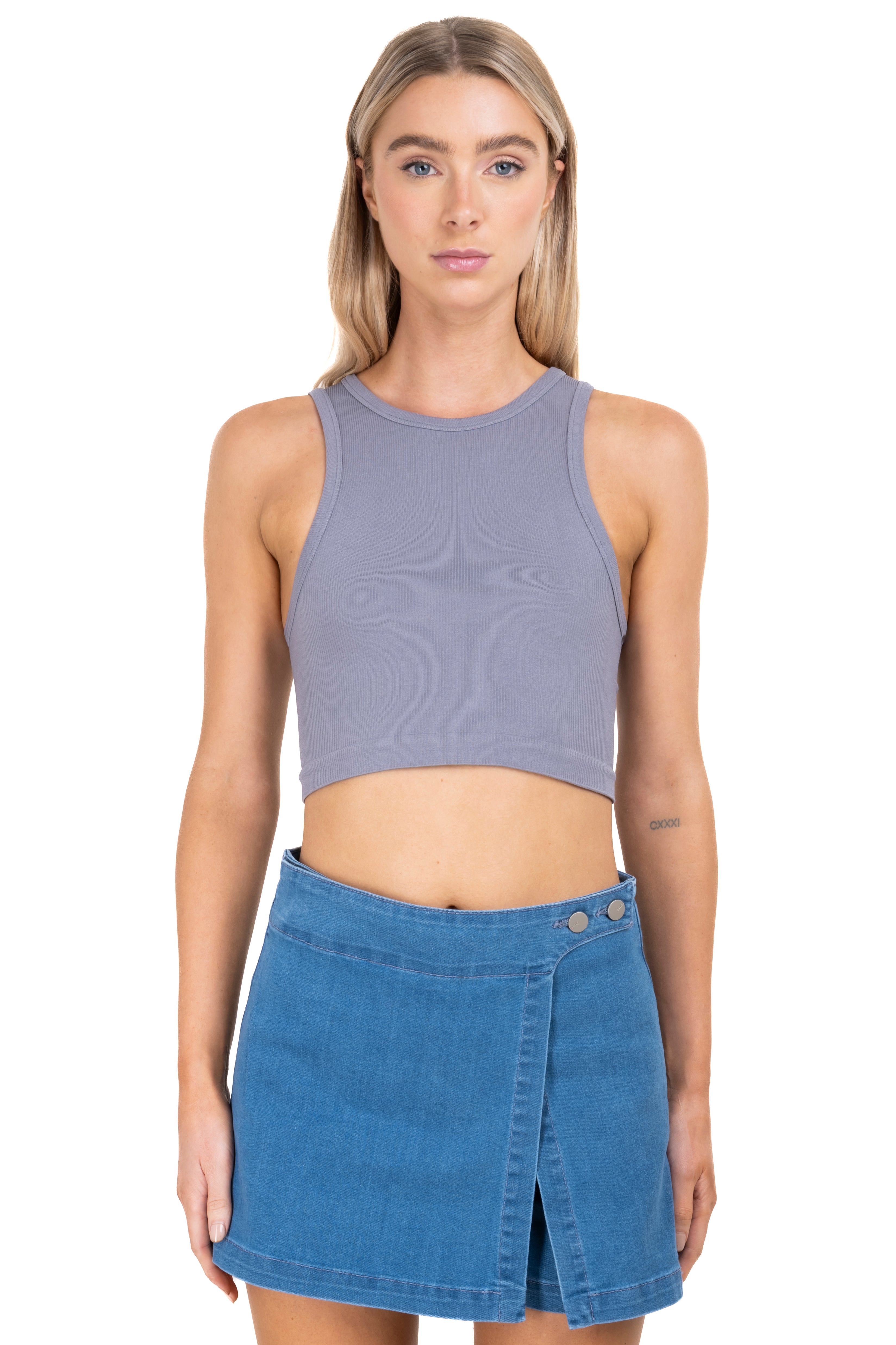 Top Tank Acanalado Liso GRIS JASPE