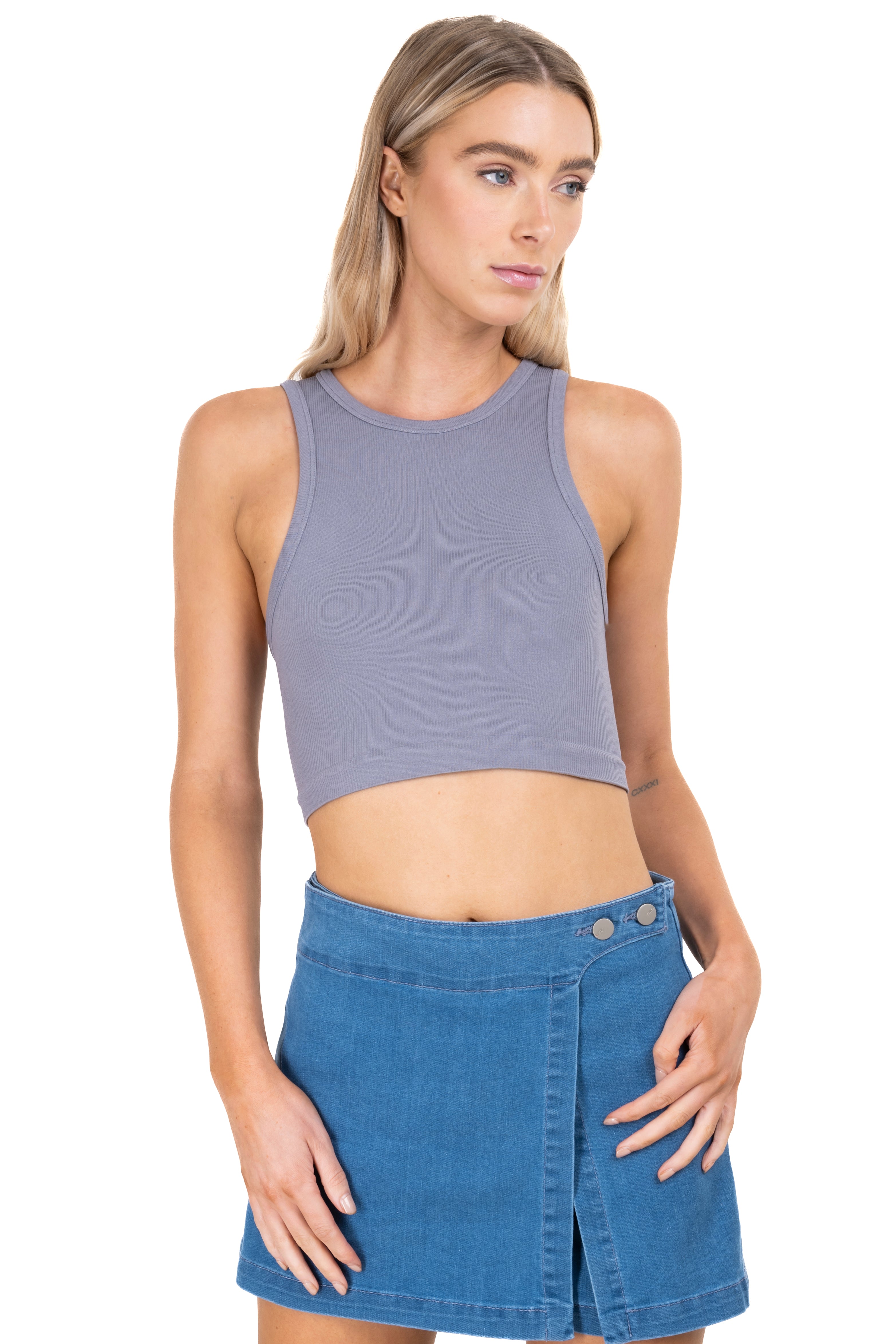 Top Tank Acanalado Liso GRIS JASPE