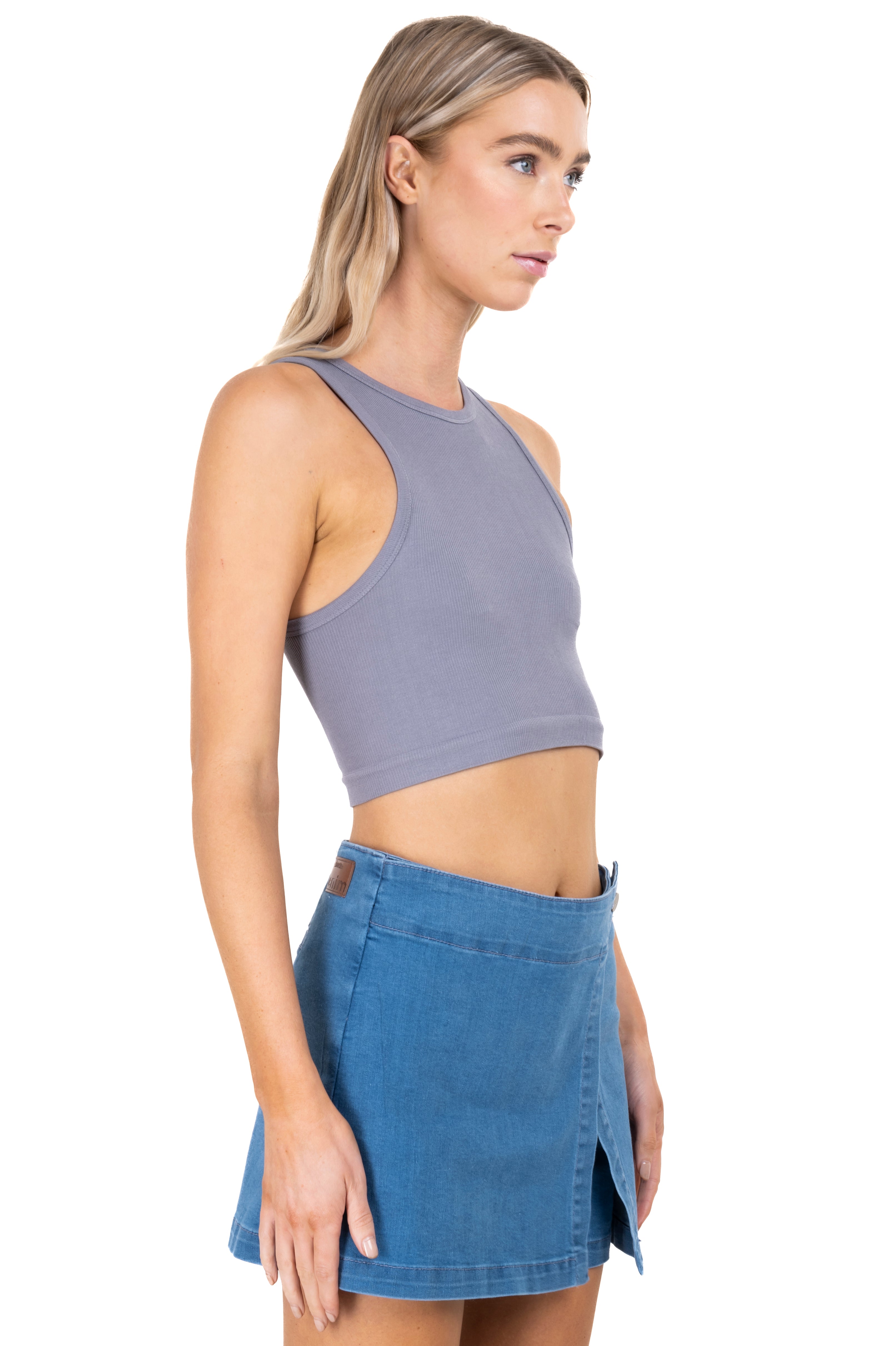 Top Tank Acanalado Liso GRIS JASPE