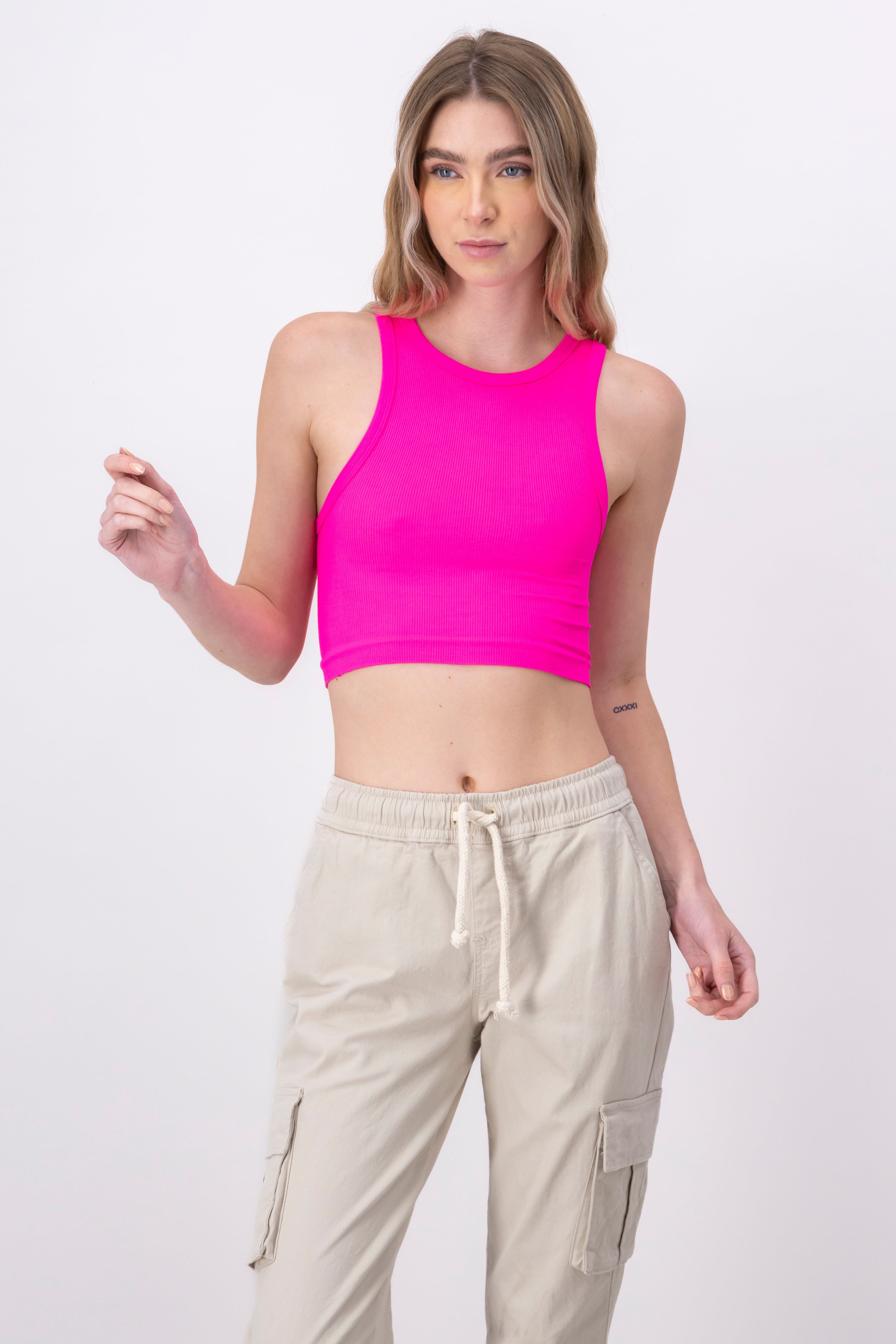 Top Tank Acanalado Liso ROSA NEON