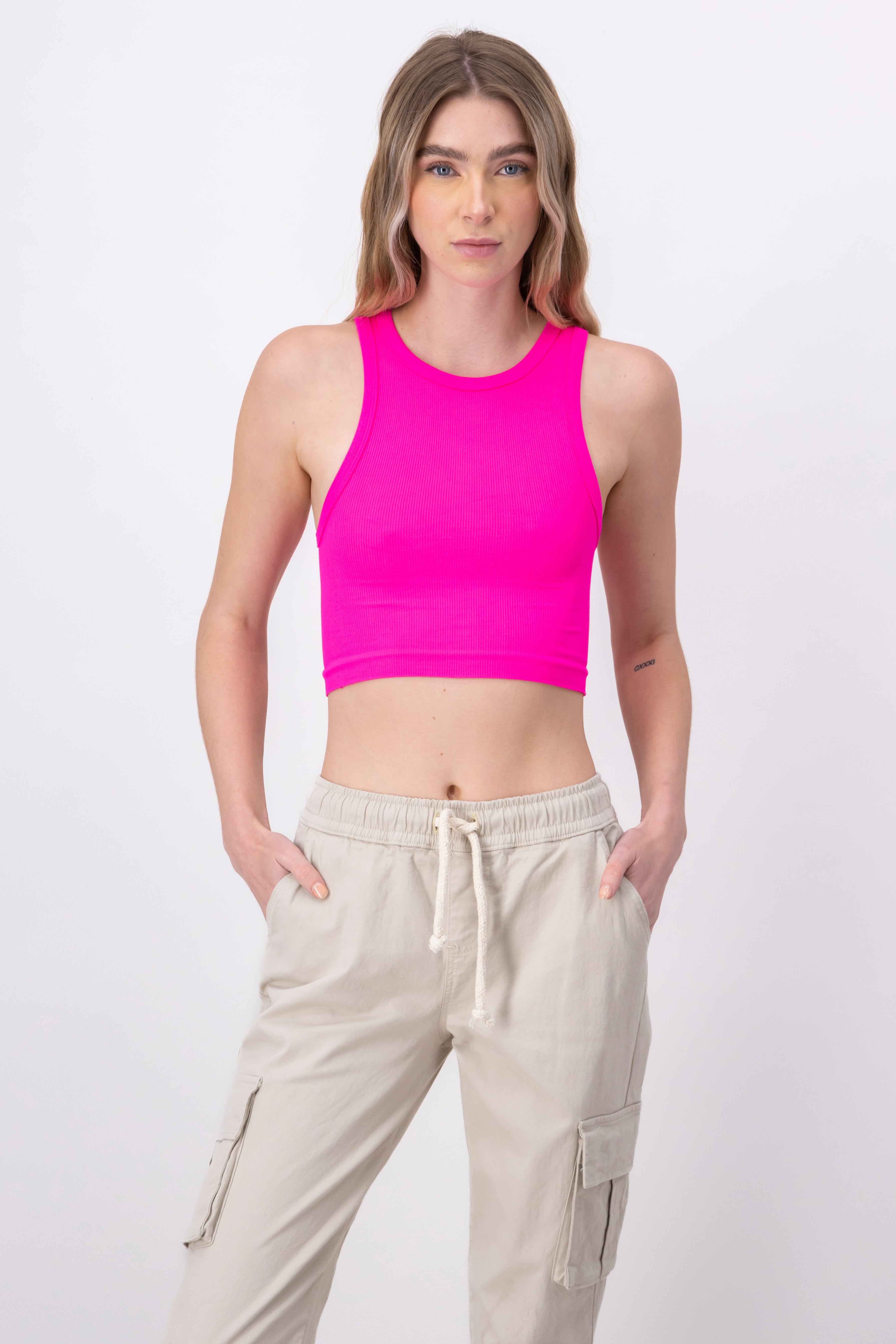 Top Tank Acanalado Liso ROSA NEON