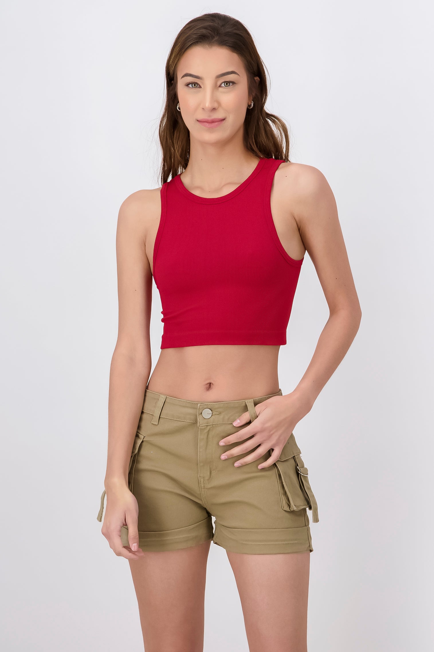 Top Tank Acanalado Liso ROJO CEREZA