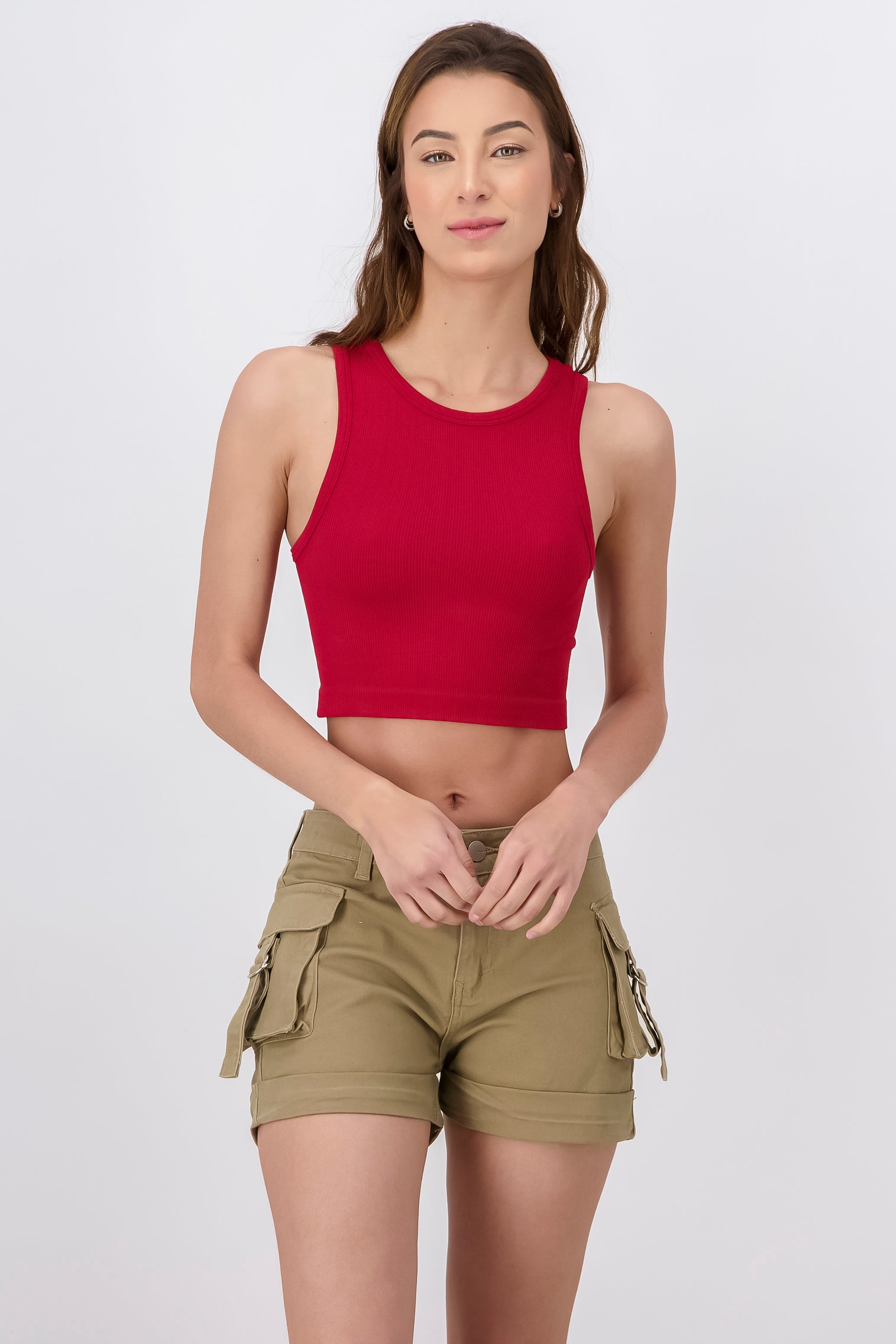 Top Tank Acanalado Liso ROJO CEREZA