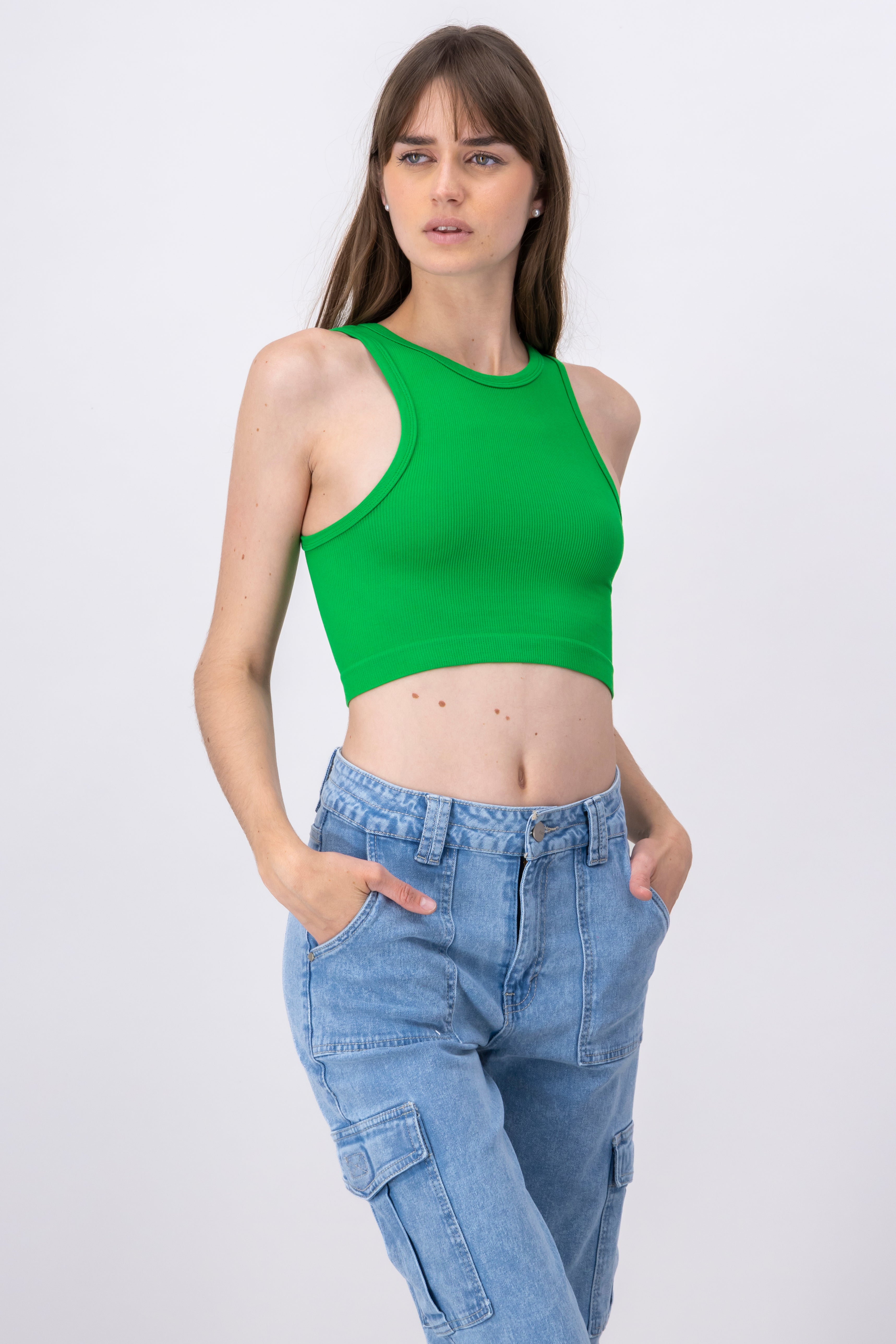 Top Tank Acanalado Liso VERDE PASTO