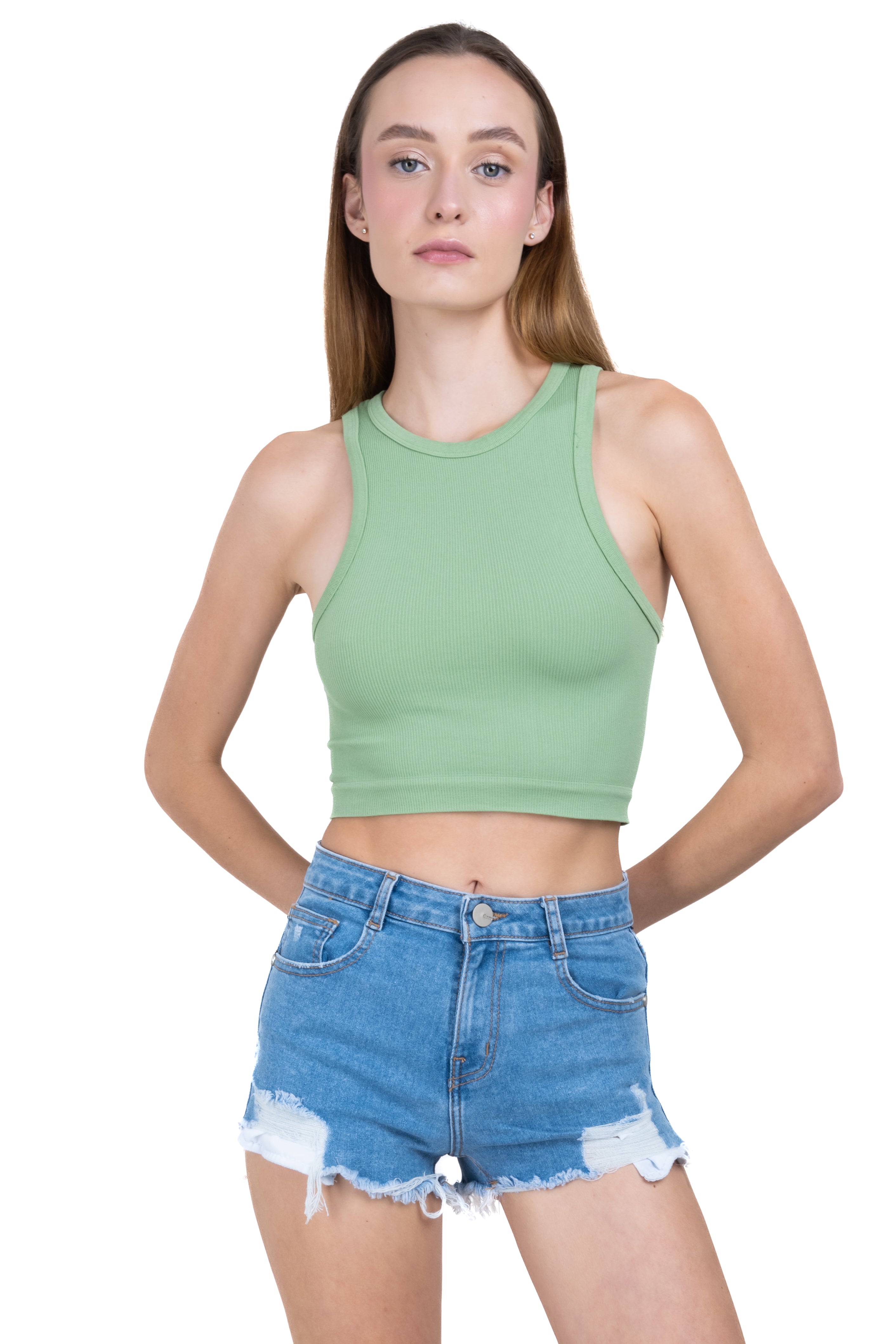 Top Tank Acanalado Liso VERDE MANZANA