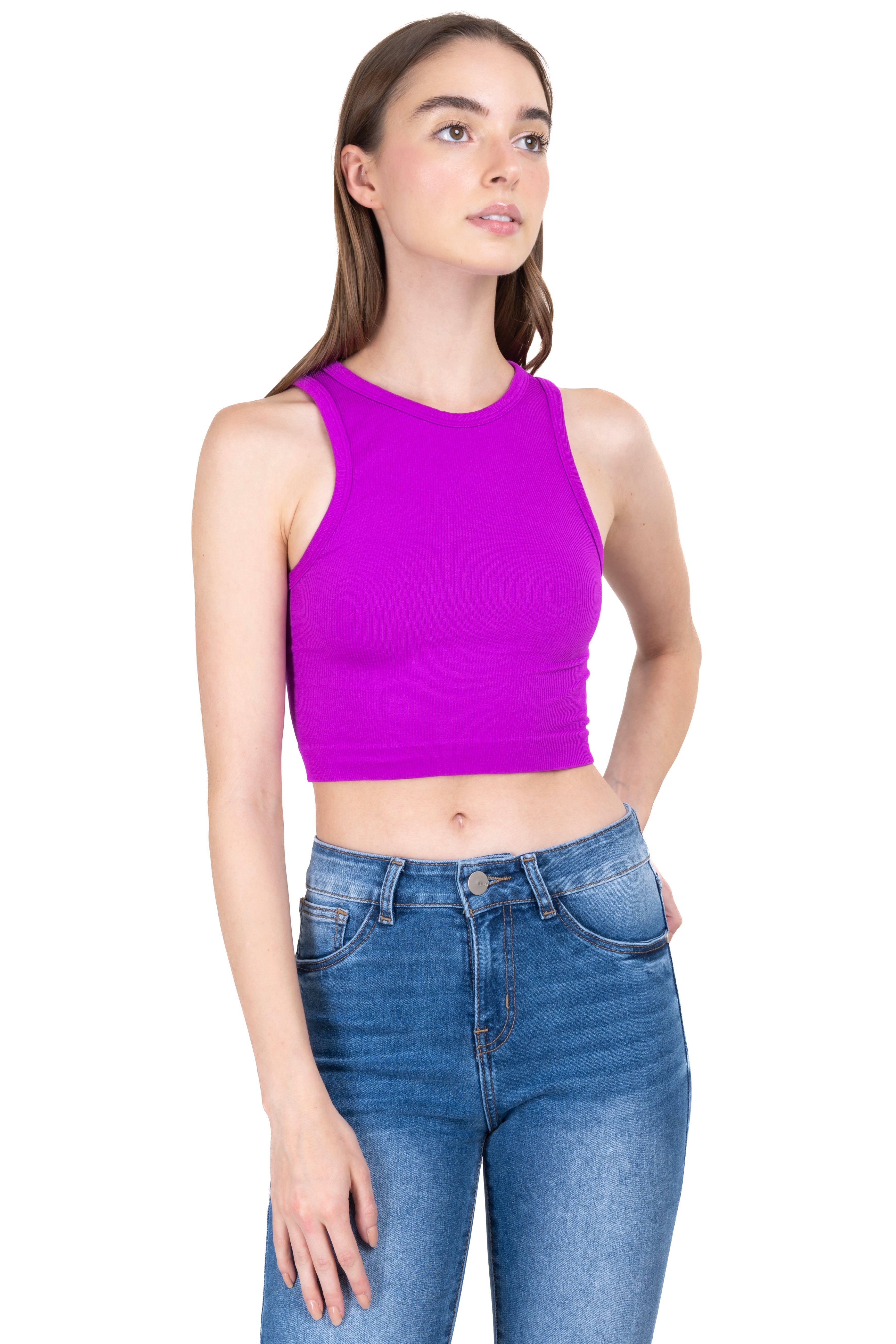 Top Tank Acanalado Liso MORADO BRILLANTE