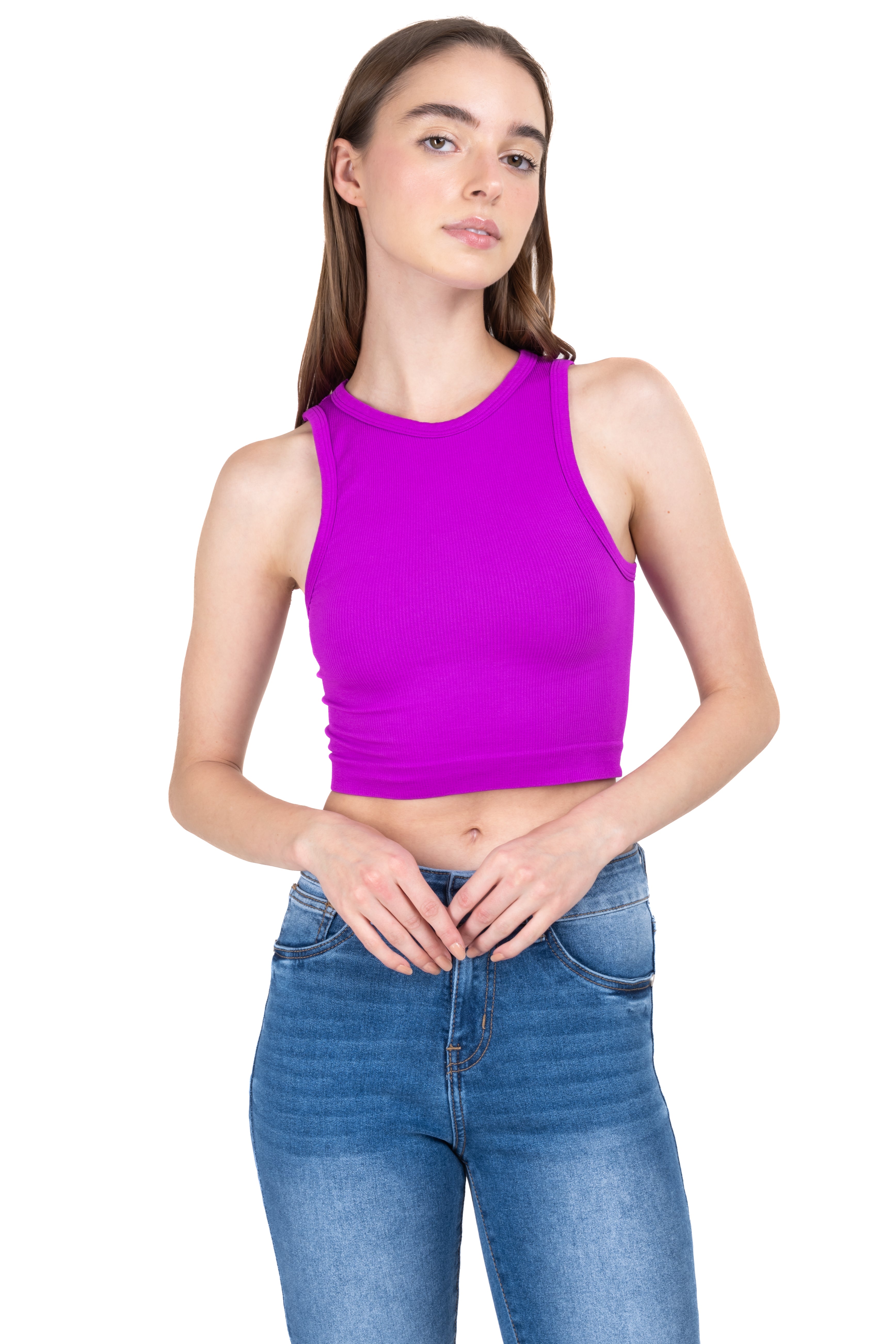 Top Tank Acanalado Liso MORADO BRILLANTE