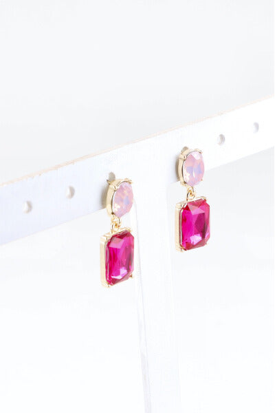 Oval glass box earrings PINK