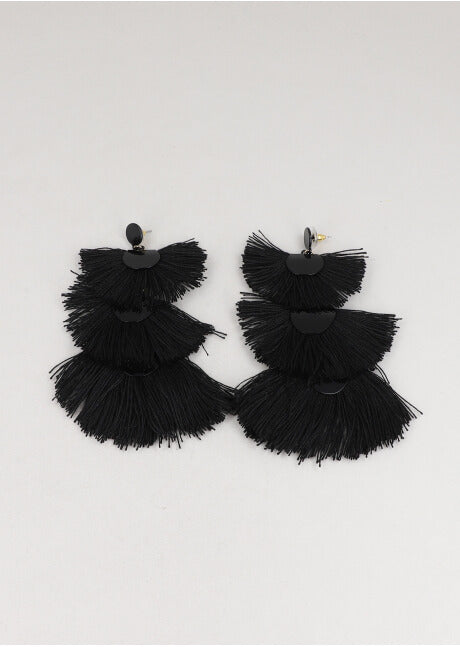 Aretes Triple Tassel Abanico NEGRO