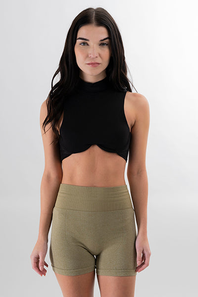 Top crop liso cuello alto NEGRO