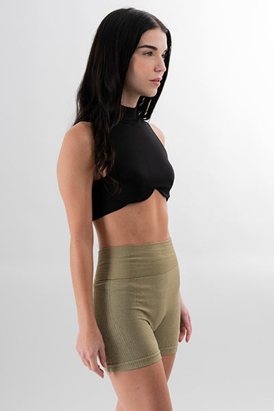 Top crop liso cuello alto NEGRO