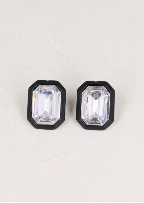 Aretes Cuadro Cristal Orilla NEGRO