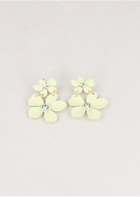 Aretes Doble Flor Color AMARILLO