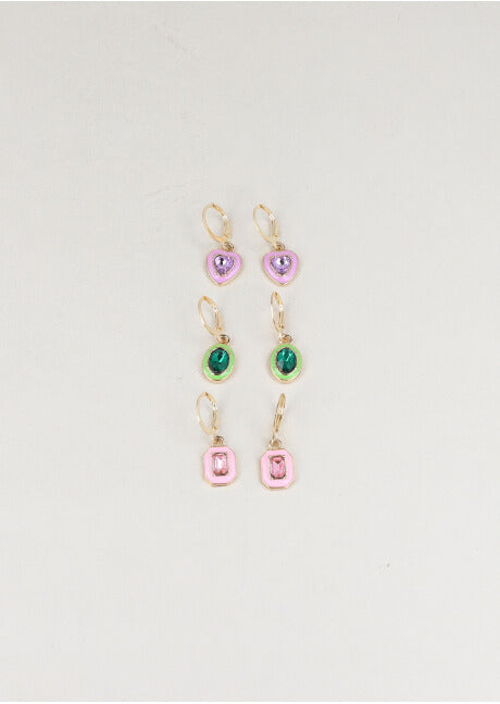 Set 3 Pares Aretes Cristal Color ORO