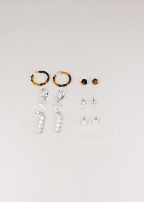 6 Pares Aretes Perlas Carey PLATA